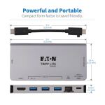 Tripp Lite U442-DOCK5D-GY USB-C Dock – 4K HDMI, USB 3.x (5 Gbps), USB-A/C Nabenanschlüsse, GbE, Speicherkarte, 100 W PD-Aufladung, abnehmbares Kabel