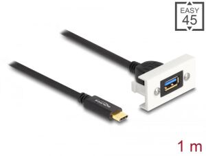 DeLOCK Easy 45 Modul SuperSpeed USB 10 Gbps (USB 3.2 Gen 2) USB Typ-A Buchse zu USB Type-C Stecker mit Kabelpeitsche, 22,5 x 45 mm