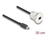 DELOCK USB2.0 Mini-B Einbaubuchse mit Kabelp. St. Alu. 30cm