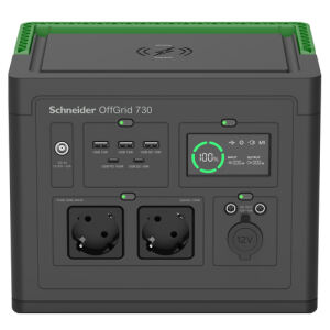 APC SE OffGrid Portable Power Station 730 – Li-Ionen-Akku, LCD, 2x Schuko Ausgänge, 3x USB-A, 2x USB-C, 3x 12V, kabelloses Ladegerät
