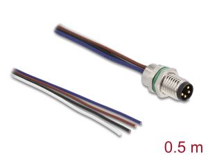 DeLOCK M8 Einbaukabel A-kodiert 4 Pin Stecker für Panel mit offenen Kabeln Front Montage 0,5 m