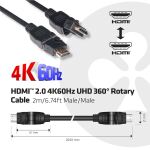 CLUB3D HDMI 2.0 4K60Hz UHD Kabel 360 Grad drehbar 2meter