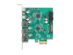 DeLOCK USB 5 Gbps PCI Express x1 Karte zu 3 x extern Typ-A + 2 x extern USB Type-C Buchse und 1 x intern 19 Pin USB Pfostenstecker