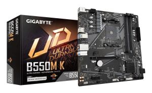 GIGABYTE B550M K Mainboard – AMD Ryzen 5000 CPUs, bis zu 4733 MHz DDR4, 1xPCIe 4.0 + 1xPCIe 3.0 M.2, 1GbE LAN, USB 3.2 Gen 1
