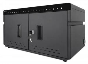 Manhattan 20-Port Ladeschrank 360 W, 20 USB-C PD-Ports, geräumige Fächer für Handys und Tablets, 360 W gesamt, bis zu 3 A/18 W pro Port, abschließbare Doppeltür, Überspannungsschutz, leiser Lüfter, Metallgehäuse, schwarz