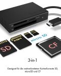 ICY BOX IB-CR401-C3, Type-C® USB 3.2 Gen 1 Kartenleser (CF, SD 4.0, micro SD 4.0), UHS-II, mit USB 3.2 Gen 1 Type-C® Hostanschluss