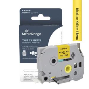 MediaRange Kunststoff-Schriftbandkassette, für/ersetzt Brother® TZ-641/TZe-641, permanent haftend, 18mm, 8m, laminiert, schwarz auf gelb