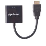 Manhattan HDMI auf VGA-Konverter, HDMI-Stecker auf VGA-Buchse, optionaler USB Micro-B-Stromport, schwarz, Polybag-Verpackung