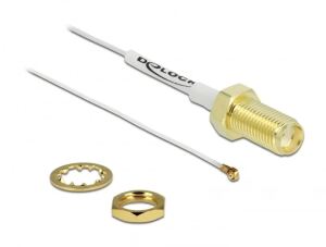 DeLOCK Antennenkabel SMA Buchse zum Einbau zu I-PEX Inc., MHF® 4 Stecker 0.81 20 cm Gewindelänge 10 mm weiß