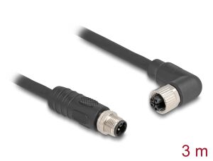 DELOCK M12 Kabel L-kodiert 4 Pin St zu Bu r. gew. PUR 3m sw