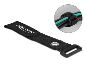 DeLOCK Klett-Kabelbinder mit Schlaufe und Befestigungsöse L 280 x B 38 mm schwarz 3 Stück