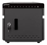 Manhattan 10-Port Ladeschrank 180 W, 10 USB-C PD-Ports, geräumige Fächer für Handys und Tablets, 180 W gesamt, bis zu 3 A/18 W pro Port, abschließbar, Überspannungsschutz, leiser Lüfter, Metallgehäuse, schwarz