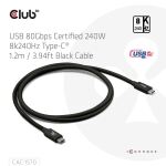 CLUB3D CAC-1570 USB Kabel USB4 Gen 2x2 1,2 m USB C 80 Gbit/s 240 W Schwarz
