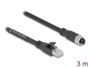 DELOCK M12 Kabel X-kodiert 8 Pin Bu zu RJ45 St 3 m schwarz