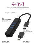 ICY BOX IB-HUB1419-LAN, USB 3.2 Gen 1 HUB und LAN Adapter, Type-A+C zu 3x USB 3.2 Gen 1 und Gigabit LAN, USB Type-A zu Type-C Adapter, Aluminium, schwarz