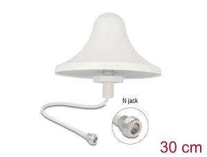 DeLOCK 4G WiFi 2,4 GHz Antenne N Buchse 3 dBi 30 cm RG-58 omnidirektional Deckenmontage weiß
