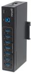 Manhattan 7-Port USB 3.0 Hub für Industrieanwendungen, Sieben USB 3.0 Typ A-Ports, 20 kV ESD-Schutz, Stromversorgung per Blockklemmen, Netzteil oder USB, DIN-Hutschiene, USB-Kabel mit Schrauben fixierbar