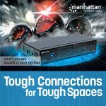Manhattan 7-Port USB 3.0 Hub für Industrieanwendungen, Sieben USB 3.0 Typ A-Ports, 20 kV ESD-Schutz, Stromversorgung per Blockklemmen, Netzteil oder USB, DIN-Hutschiene, USB-Kabel mit Schrauben fixierbar