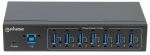 Manhattan 7-Port USB 3.0 Hub für Industrieanwendungen, Sieben USB 3.0 Typ A-Ports, 20 kV ESD-Schutz, Stromversorgung per Blockklemmen, Netzteil oder USB, DIN-Hutschiene, USB-Kabel mit Schrauben fixierbar
