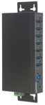 Manhattan 7-Port USB 3.0 Hub für Industrieanwendungen, Sieben USB 3.0 Typ A-Ports, 20 kV ESD-Schutz, Stromversorgung per Blockklemmen, Netzteil oder USB, DIN-Hutschiene, USB-Kabel mit Schrauben fixierbar