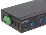 Manhattan 7-Port USB 3.0 Hub für Industrieanwendungen, Sieben USB 3.0 Typ A-Ports, 20 kV ESD-Schutz, Stromversorgung per Blockklemmen, Netzteil oder USB, DIN-Hutschiene, USB-Kabel mit Schrauben fixierbar