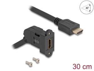 DeLOCK HDMI Einbaubuchse 45° gewinkelt zu HDMI Stecker mit 30 cm Kabel 8K 60 Hz schwarz