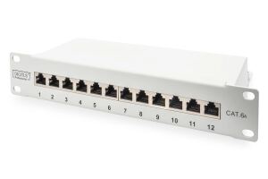 Digitus CAT 6A Patch Panel, geschirmt, 12-Port, 1HE, 10", grau