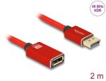 DeLOCK DisplayPort Verlängerungskabel 8K 60 Hz 2 m rot Metall ohne Einrastfunktion