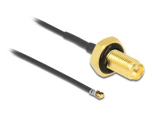 DeLOCK Antennenkabel RP-SMA Buchse zum Einbau zu I-PEX Inc., MHF® 4L LK Stecker 1.37 50 cm Gewindelänge 10 mm spritzwassergeschützt