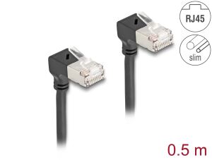 DELOCK RJ45 Netzwerkkabel Cat.6A S/FTP Slim 90°unten 0,5m