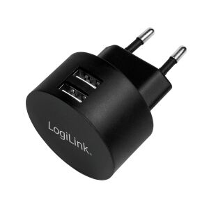 LogiLink USB Steckdosenadapter, 2x USB-Port für Fast Charging, 10,5W