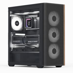 Aerocool D501A Midi Tower Schwarz, Holz