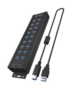 ICY BOX IB-HUB1720-U3, 18+2 Port USB Hub, 18x USB Type-A , 2x USB Ladeport, USB 3.2 Gen 1, 96W Netzteil, Aluminium, schwarz