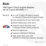 CLUB3D USB Type-C Gen2 Angled Adapter set of 2 up to 4K120Hz M/F