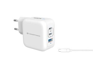 Conceptronic 3-Port 67W GaN USB-PD-Ladegerät mit USB-C-Ladekabel, USB-C x 2, USB-A x 1, QC 3.0, PPS