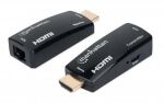 Manhattan 1080p HDMI over Ethernet Extender Kit in kompaktem Format, HDMI-Signalverlängerung mit 1080p@60Hz bis zu 60 m über ein einzelnes Cat6-Netzwerkkabel, Sender- und Empfängermodul, Power over Cable, ultrakompaktes Format, schwarz