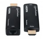Manhattan 1080p HDMI over Ethernet Extender Kit in kompaktem Format, HDMI-Signalverlängerung mit 1080p@60Hz bis zu 60 m über ein einzelnes Cat6-Netzwerkkabel, Sender- und Empfängermodul, Power over Cable, ultrakompaktes Format, schwarz