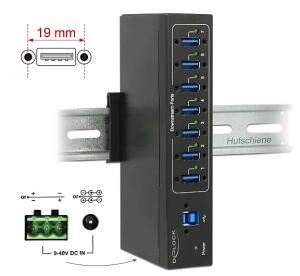 DELOCK Industrie HUB 7xUSB 3.0 Typ-A 15kV ESD Schutz extern