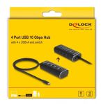 DELOCK 4 Port USB 10 Gbps Hub mit USB Type-C Anschluss 60cm