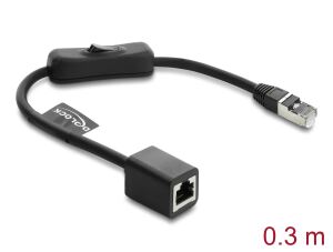 DeLOCK RJ45 Kabel Stecker zu Buchse mit Schalter Cat.6 F/UTP 0,3 m - Netzwerkschaltung schwarz