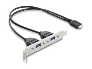 DELOCK USB Typ-E Key b ST < 2x USB-A 5Gbps BU mit Slotblech