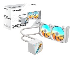 GIGABYTE GAMING 240 ICE Flüssigkeitskühler für CPU - 2x120mm ARGB-Lüfter, Schiebe-Verriegelungsmechanismus, DAISY-CHAIN, Kompatibel mit Intel LGA 1851 und AMD AM5