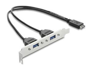 DELOCK USB Typ-E Key A ST < 2x USB-A 5Gbps BU mit Slotblech