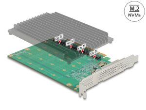 DeLOCK PCI Express x16 Karte zu 4 x intern NVMe M.2 Key M mit Kühlkörper - Bifurcation