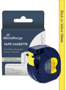 MediaRange Kunststoff-Schriftbandkassette, für/ersetzt Dymo® 91222/S0721670, permanent haftend, 12mm, 4m, laminiert, schwarz auf gelb