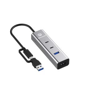 GRAUGEAR 4-Port USB HUB + PD Supports 2x USB-C 2x USB-A
