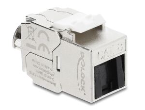 DeLOCK Keystone Modul RJ45 Buchse zu LSA Cat.8.1 geschirmt mit Verschlussclip und Staubschutzklappe kabelbinderfrei