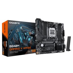 GIGABYTE B840M GAMING X WIFI6E Mainboard – AMD Ryzen 9000 CPUs, 8+2+2-Phasen-VRM, bis zu 8200 MHz DDR5 (O.C.), 2× PCIe-4.0-M.2, Wi-Fi 6E, 2,5-GbE-LAN, USB 3.2 Gen 1