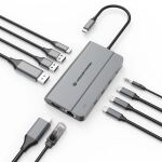 Conceptronic DONN34G 10-in-1 USB 3.2 Gen 2 MST dockingstation, HDMI 4K 60Hz, DisplayPort 8K 30Hz, GbE 1000Mbps, USB-C 10Gbps x 3, USB-A 480Mbps x 2, 3.5mm Audio, 100W USB PD