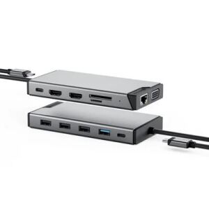 ALOGIC DUCDDV3V2 laptop-dockingstation & portreplikator Kabelgebunden USB 3.2 Gen 1 (3.1 Gen 1) Type-A + Type-C Grau
